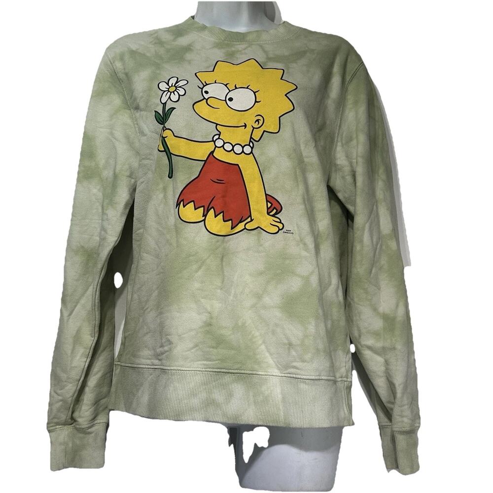 Lisa Simpson Sweatshirt Green Tie Dye Crew Pullover Size XS